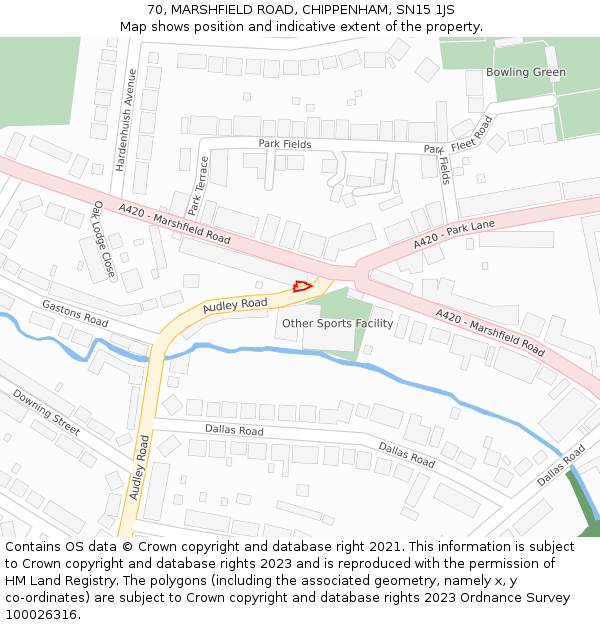 70, MARSHFIELD ROAD, CHIPPENHAM, SN15 1JS: Location map and indicative extent of plot