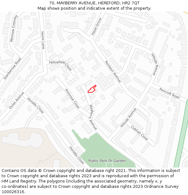 70, MAYBERRY AVENUE, HEREFORD, HR2 7QT: Location map and indicative extent of plot