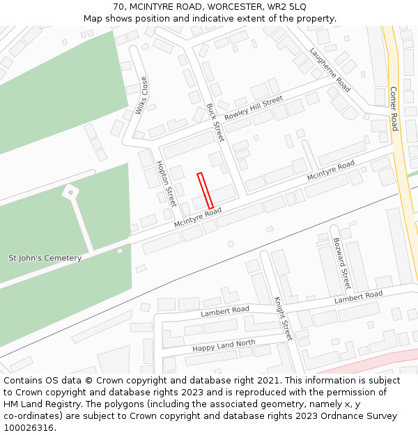 70, MCINTYRE ROAD, WORCESTER, WR2 5LQ: Location map and indicative extent of plot