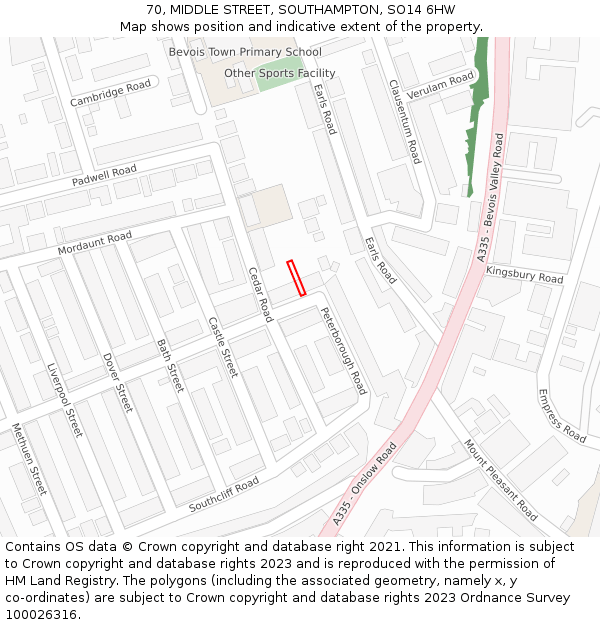 70, MIDDLE STREET, SOUTHAMPTON, SO14 6HW: Location map and indicative extent of plot