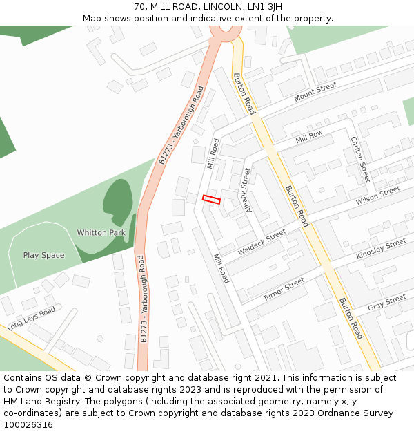 70, MILL ROAD, LINCOLN, LN1 3JH: Location map and indicative extent of plot
