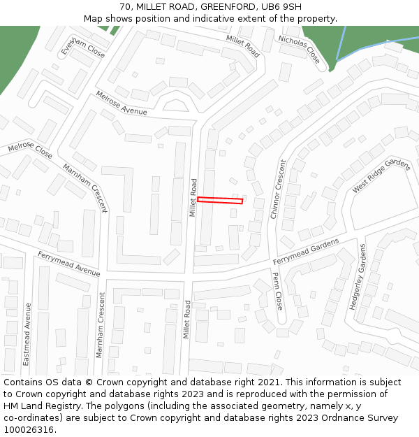 70, MILLET ROAD, GREENFORD, UB6 9SH: Location map and indicative extent of plot