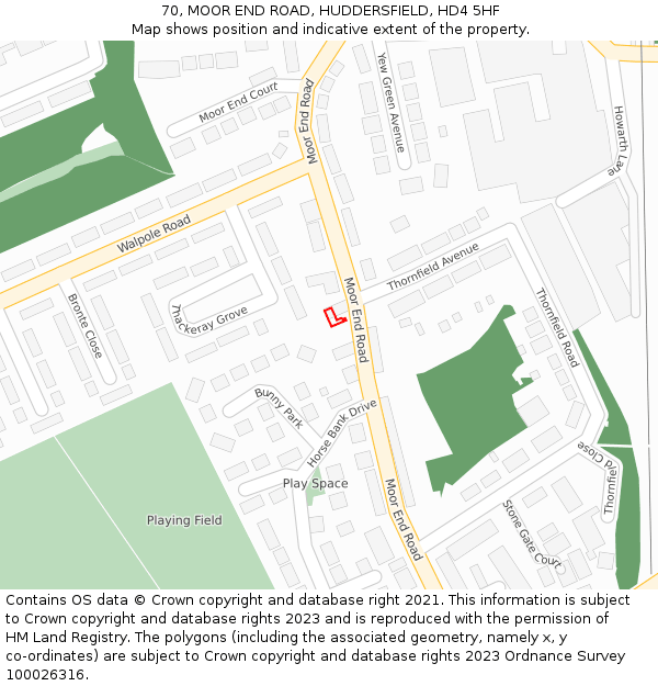 70, MOOR END ROAD, HUDDERSFIELD, HD4 5HF: Location map and indicative extent of plot