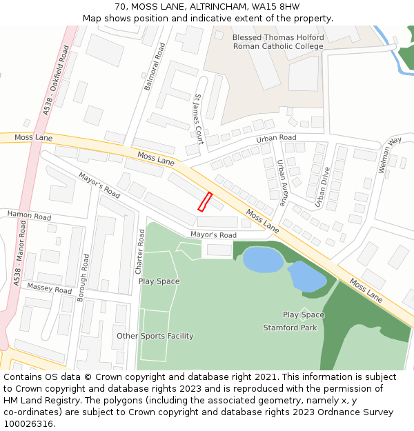 70, MOSS LANE, ALTRINCHAM, WA15 8HW: Location map and indicative extent of plot