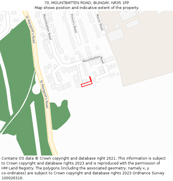 70, MOUNTBATTEN ROAD, BUNGAY, NR35 1PP: Location map and indicative extent of plot