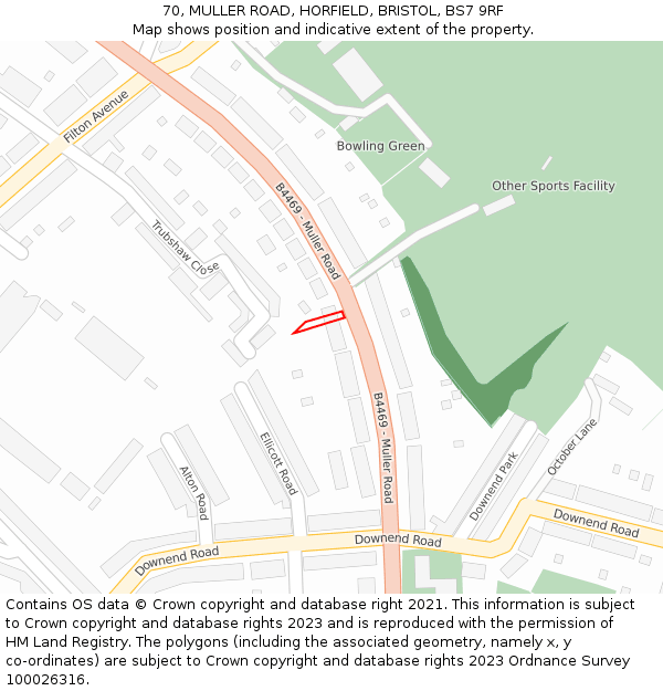 70, MULLER ROAD, HORFIELD, BRISTOL, BS7 9RF: Location map and indicative extent of plot