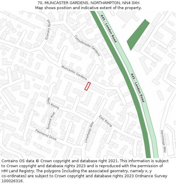 70, MUNCASTER GARDENS, NORTHAMPTON, NN4 0XH: Location map and indicative extent of plot