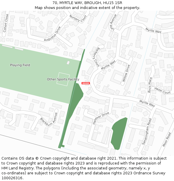 70, MYRTLE WAY, BROUGH, HU15 1SR: Location map and indicative extent of plot