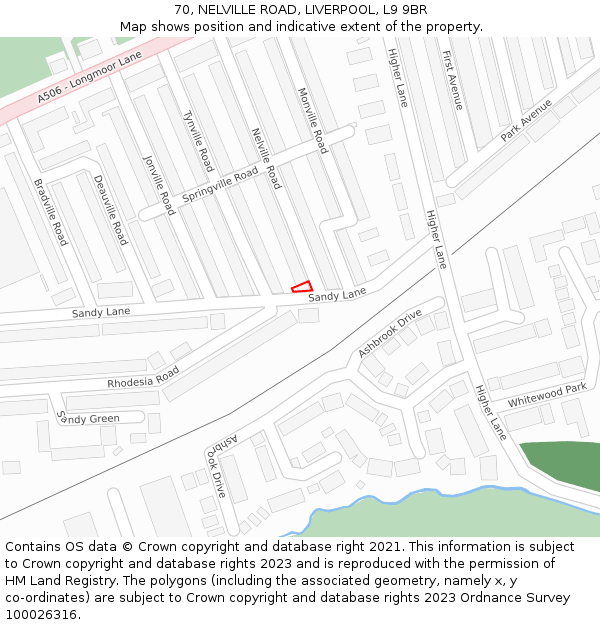 70, NELVILLE ROAD, LIVERPOOL, L9 9BR: Location map and indicative extent of plot