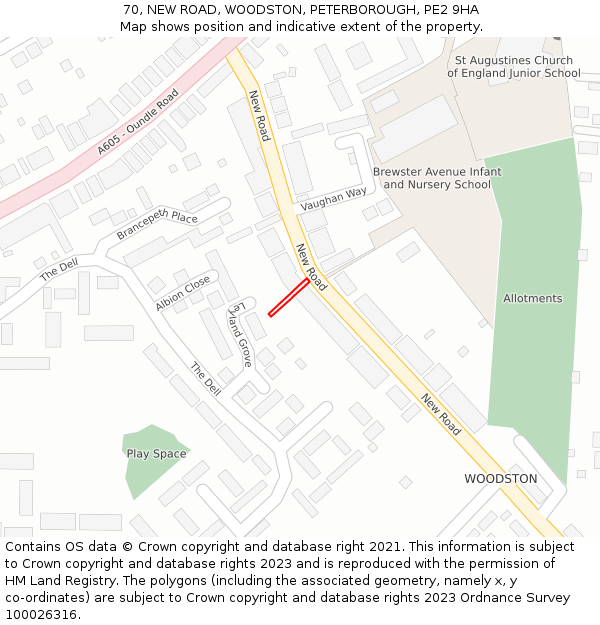 70, NEW ROAD, WOODSTON, PETERBOROUGH, PE2 9HA: Location map and indicative extent of plot