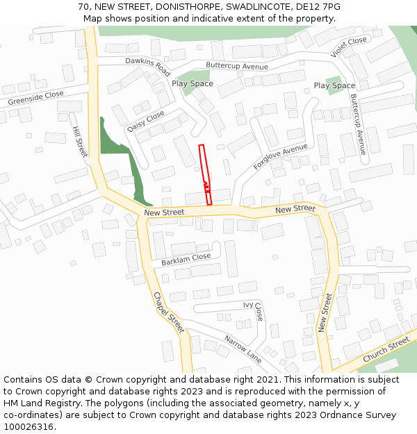 70, NEW STREET, DONISTHORPE, SWADLINCOTE, DE12 7PG: Location map and indicative extent of plot