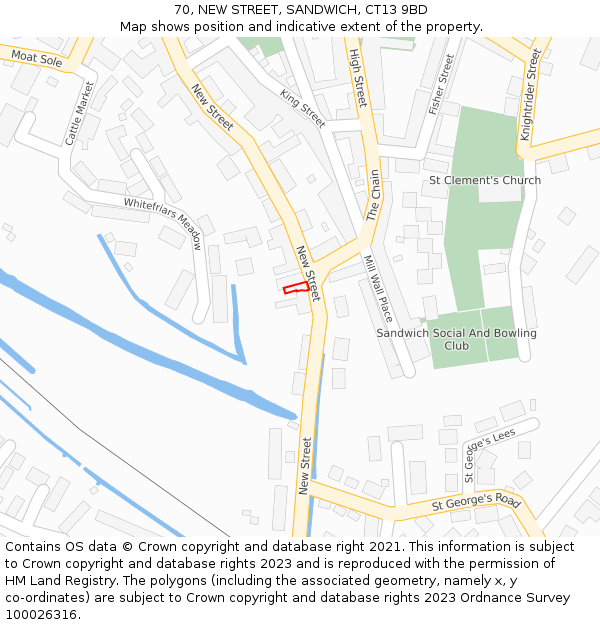 70, NEW STREET, SANDWICH, CT13 9BD: Location map and indicative extent of plot