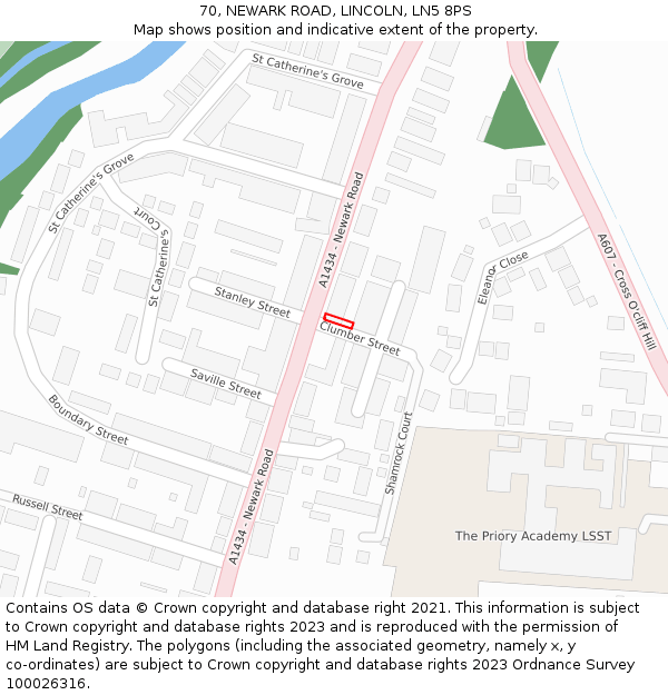 70, NEWARK ROAD, LINCOLN, LN5 8PS: Location map and indicative extent of plot