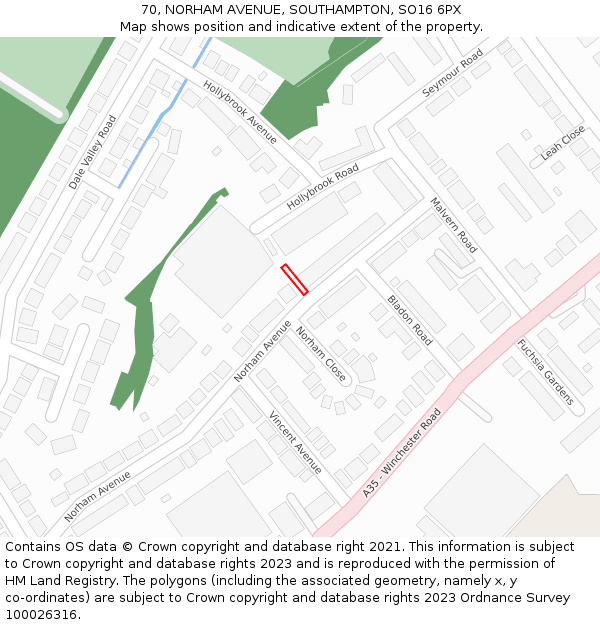 70, NORHAM AVENUE, SOUTHAMPTON, SO16 6PX: Location map and indicative extent of plot
