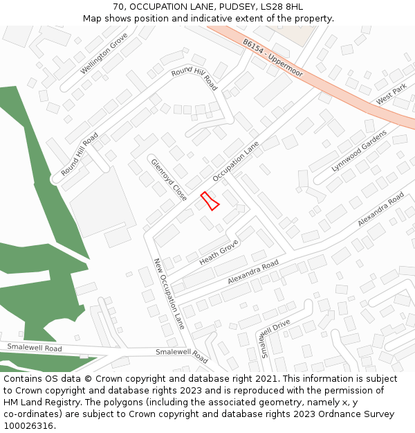 70, OCCUPATION LANE, PUDSEY, LS28 8HL: Location map and indicative extent of plot