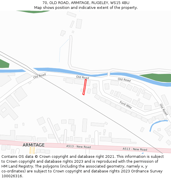 70, OLD ROAD, ARMITAGE, RUGELEY, WS15 4BU: Location map and indicative extent of plot