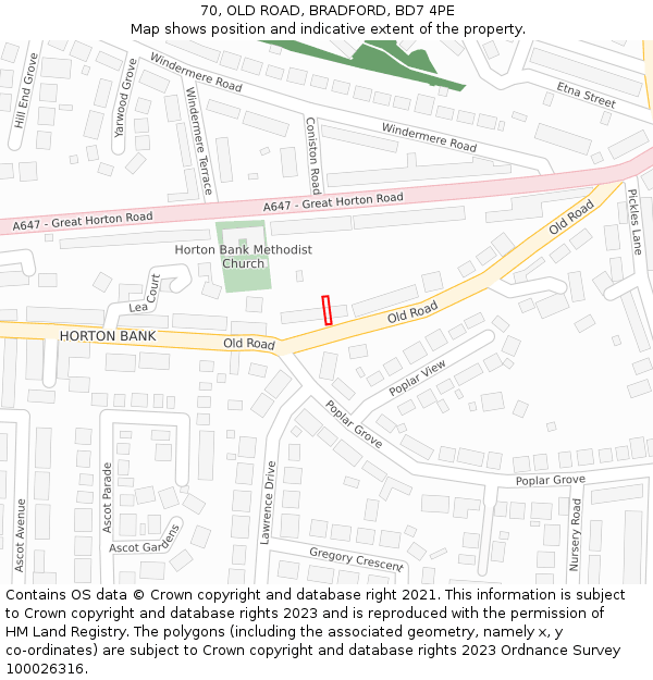 70, OLD ROAD, BRADFORD, BD7 4PE: Location map and indicative extent of plot