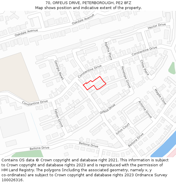 70, ORFEUS DRIVE, PETERBOROUGH, PE2 8FZ: Location map and indicative extent of plot