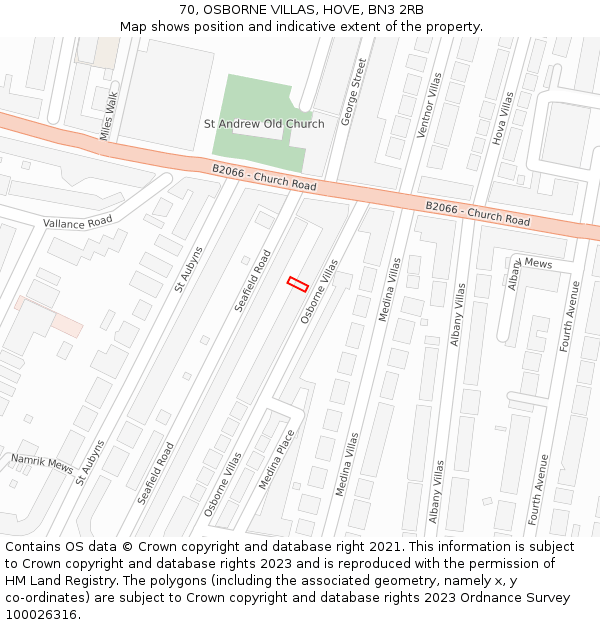 70, OSBORNE VILLAS, HOVE, BN3 2RB: Location map and indicative extent of plot