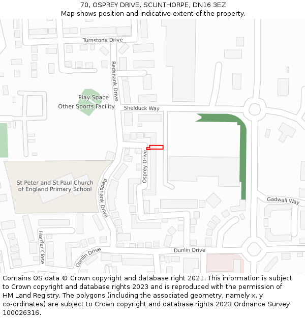 70, OSPREY DRIVE, SCUNTHORPE, DN16 3EZ: Location map and indicative extent of plot