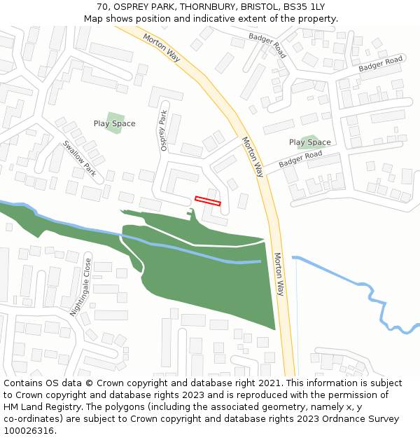 70, OSPREY PARK, THORNBURY, BRISTOL, BS35 1LY: Location map and indicative extent of plot