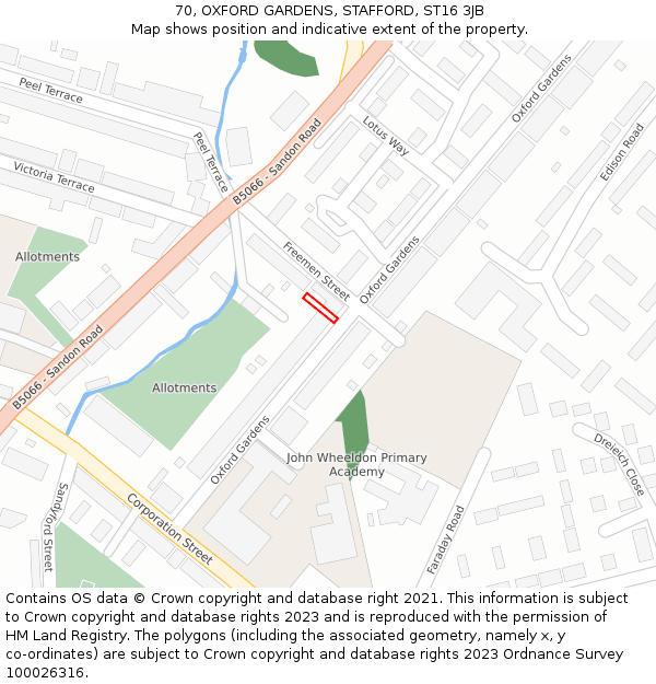 70, OXFORD GARDENS, STAFFORD, ST16 3JB: Location map and indicative extent of plot