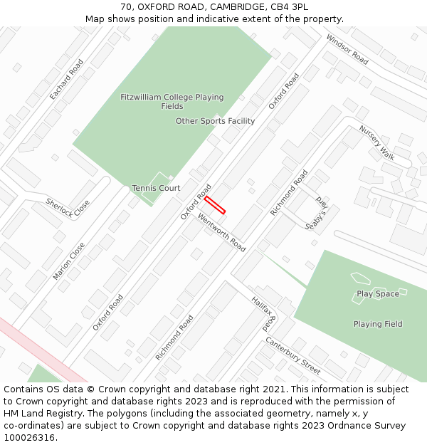 70, OXFORD ROAD, CAMBRIDGE, CB4 3PL: Location map and indicative extent of plot