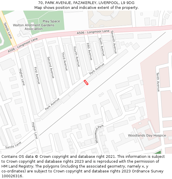 70, PARK AVENUE, FAZAKERLEY, LIVERPOOL, L9 9DG: Location map and indicative extent of plot