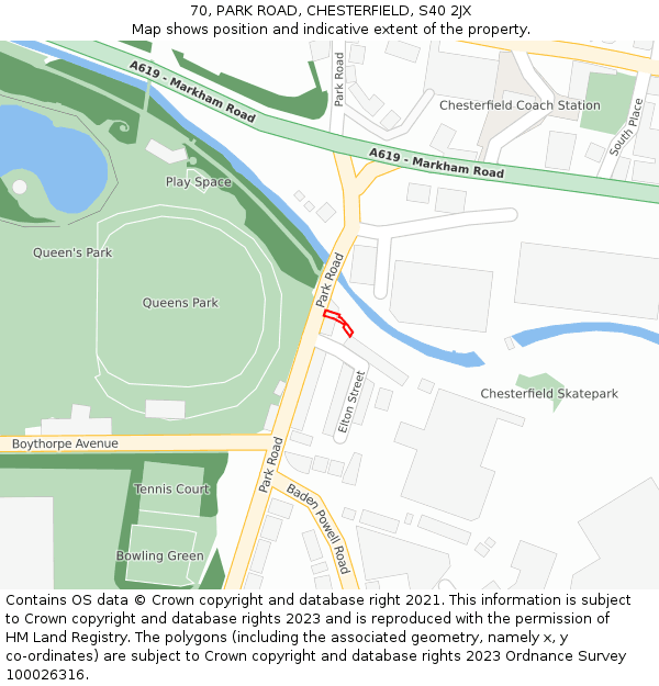 70, PARK ROAD, CHESTERFIELD, S40 2JX: Location map and indicative extent of plot