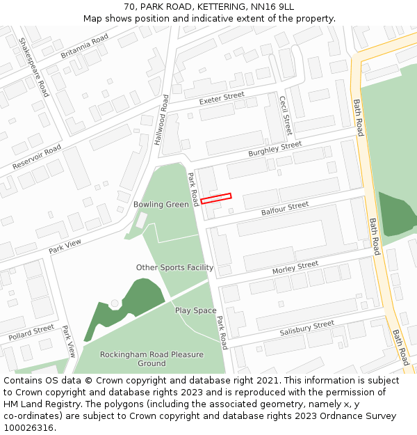 70, PARK ROAD, KETTERING, NN16 9LL: Location map and indicative extent of plot