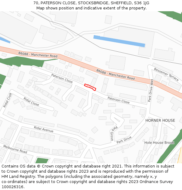 70, PATERSON CLOSE, STOCKSBRIDGE, SHEFFIELD, S36 1JG: Location map and indicative extent of plot