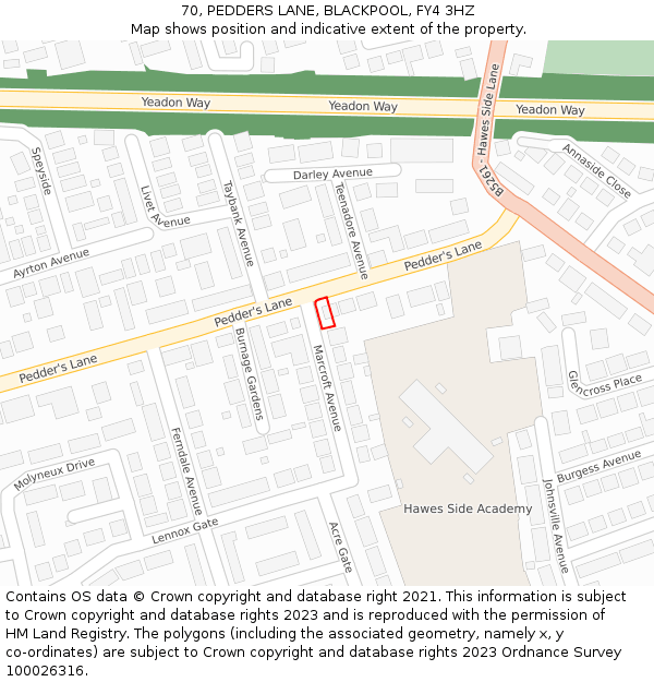 70, PEDDERS LANE, BLACKPOOL, FY4 3HZ: Location map and indicative extent of plot