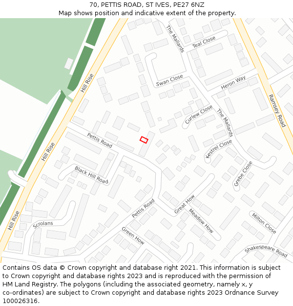 70, PETTIS ROAD, ST IVES, PE27 6NZ: Location map and indicative extent of plot