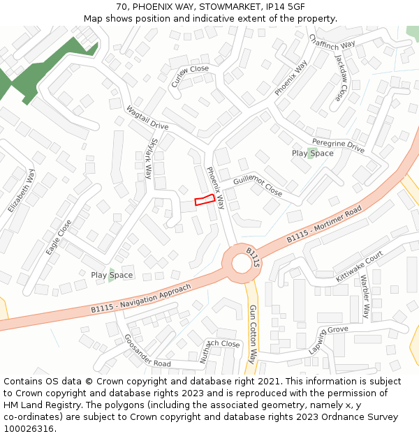 70, PHOENIX WAY, STOWMARKET, IP14 5GF: Location map and indicative extent of plot