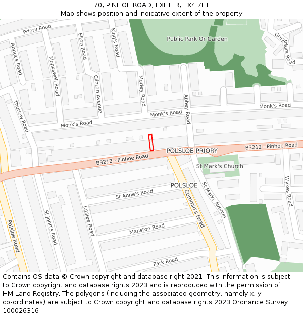 70, PINHOE ROAD, EXETER, EX4 7HL: Location map and indicative extent of plot