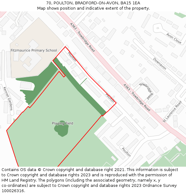 70, POULTON, BRADFORD-ON-AVON, BA15 1EA: Location map and indicative extent of plot
