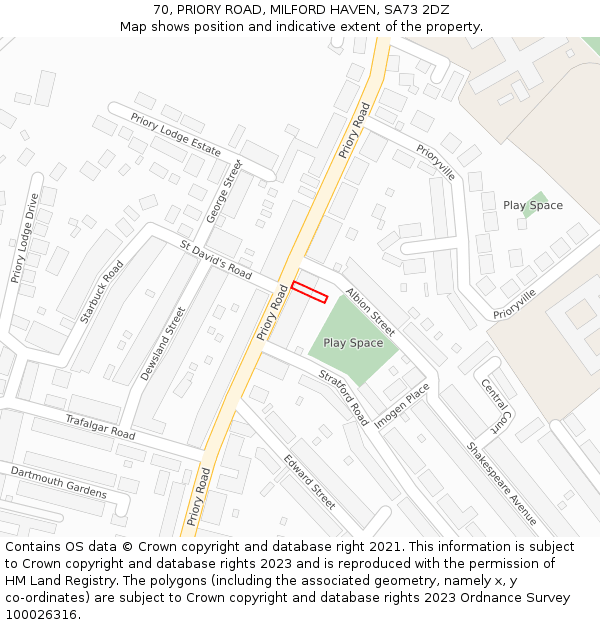 70, PRIORY ROAD, MILFORD HAVEN, SA73 2DZ: Location map and indicative extent of plot