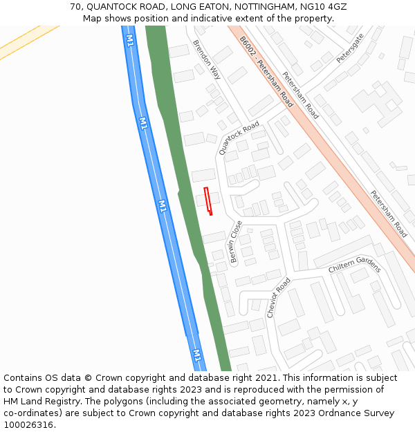 70, QUANTOCK ROAD, LONG EATON, NOTTINGHAM, NG10 4GZ: Location map and indicative extent of plot