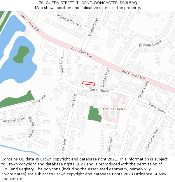 70, QUEEN STREET, THORNE, DONCASTER, DN8 5AQ: Location map and indicative extent of plot