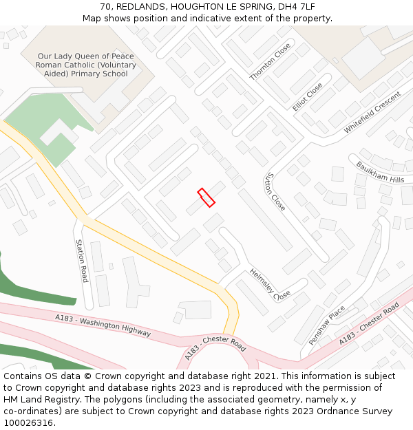 70, REDLANDS, HOUGHTON LE SPRING, DH4 7LF: Location map and indicative extent of plot