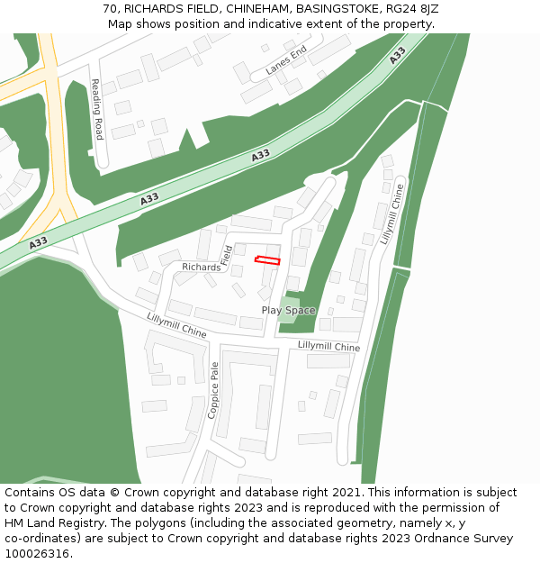 70, RICHARDS FIELD, CHINEHAM, BASINGSTOKE, RG24 8JZ: Location map and indicative extent of plot