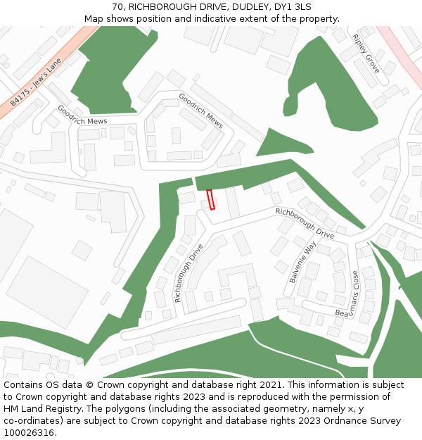 70, RICHBOROUGH DRIVE, DUDLEY, DY1 3LS: Location map and indicative extent of plot