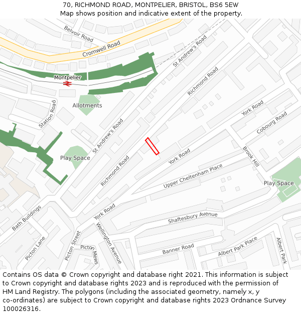 70, RICHMOND ROAD, MONTPELIER, BRISTOL, BS6 5EW: Location map and indicative extent of plot