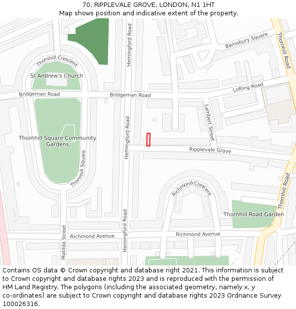 70, RIPPLEVALE GROVE, LONDON, N1 1HT: Location map and indicative extent of plot