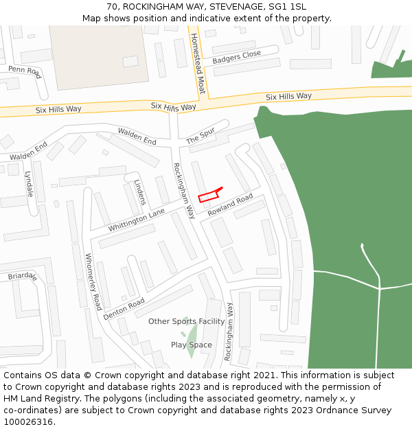 70, ROCKINGHAM WAY, STEVENAGE, SG1 1SL: Location map and indicative extent of plot