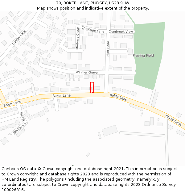 70, ROKER LANE, PUDSEY, LS28 9HW: Location map and indicative extent of plot