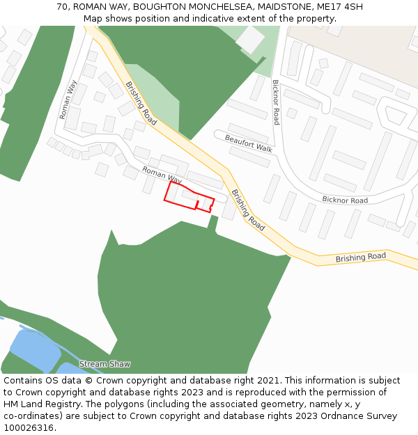70, ROMAN WAY, BOUGHTON MONCHELSEA, MAIDSTONE, ME17 4SH: Location map and indicative extent of plot