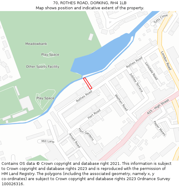 70, ROTHES ROAD, DORKING, RH4 1LB: Location map and indicative extent of plot
