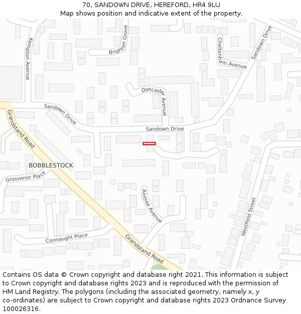 70, SANDOWN DRIVE, HEREFORD, HR4 9LU: Location map and indicative extent of plot