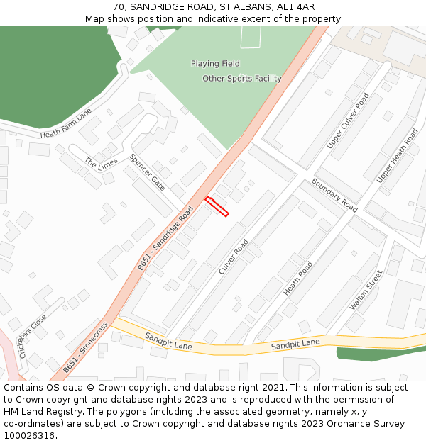 70, SANDRIDGE ROAD, ST ALBANS, AL1 4AR: Location map and indicative extent of plot